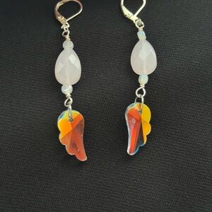 Rose Quartz & Crystal Angel Wing Earrings